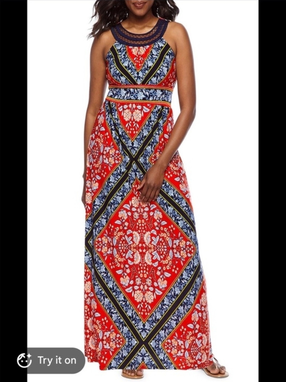 Dressbarn Westport Maxi Dress with Navy Trim